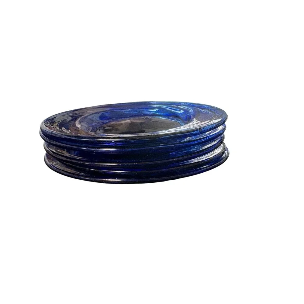Vintage Set of 5 Cobalt Blue Glass Dessert Plates‎ Side Plates